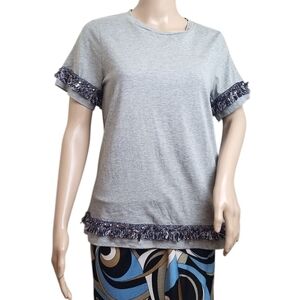 Banana Republic Heathered Gray Fringe Tee